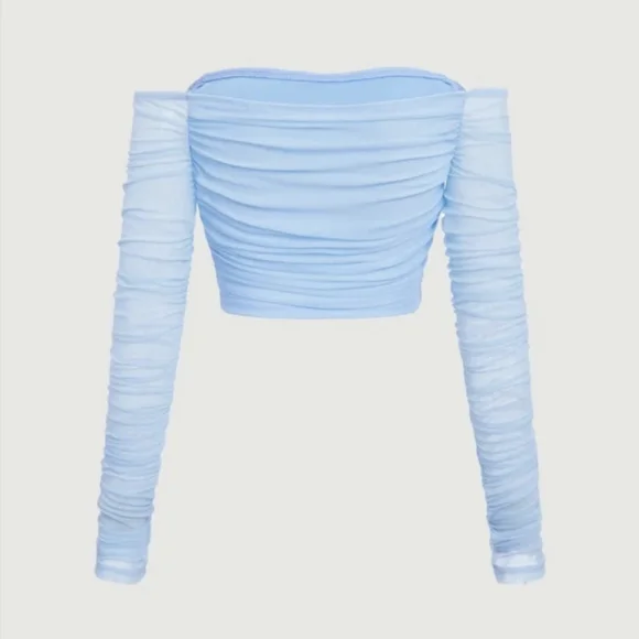 Shein baby blue ruched crop top - Picture 2 of 2